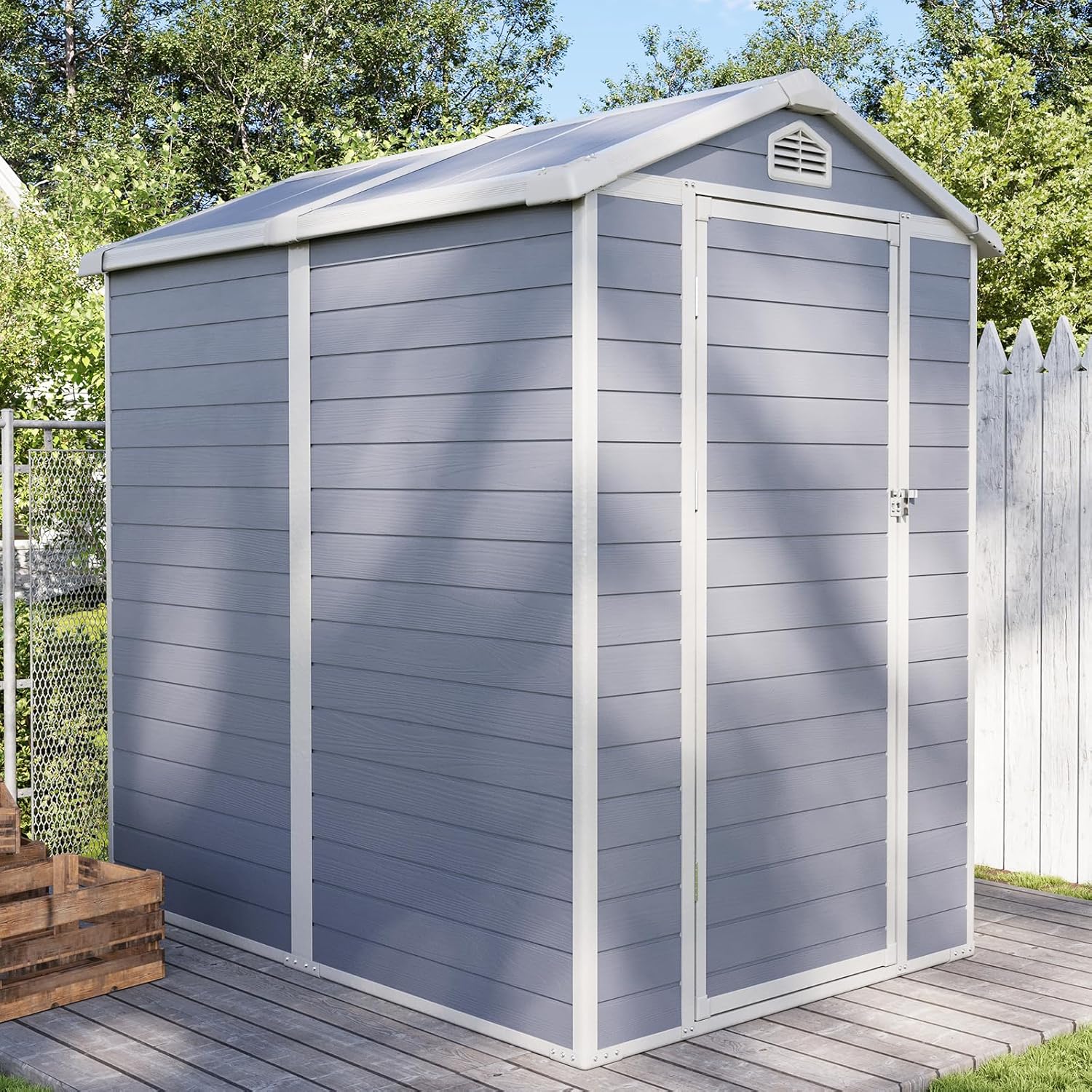 Aoxun 6.3 X 4.2 FT Resin Storage Shed Outdoor Plastic Large Garden Shed with Lockable Door, Floor for Backyard, Garden, Patio, Lawn, Grey (Grey, 6.3 x 4.4)