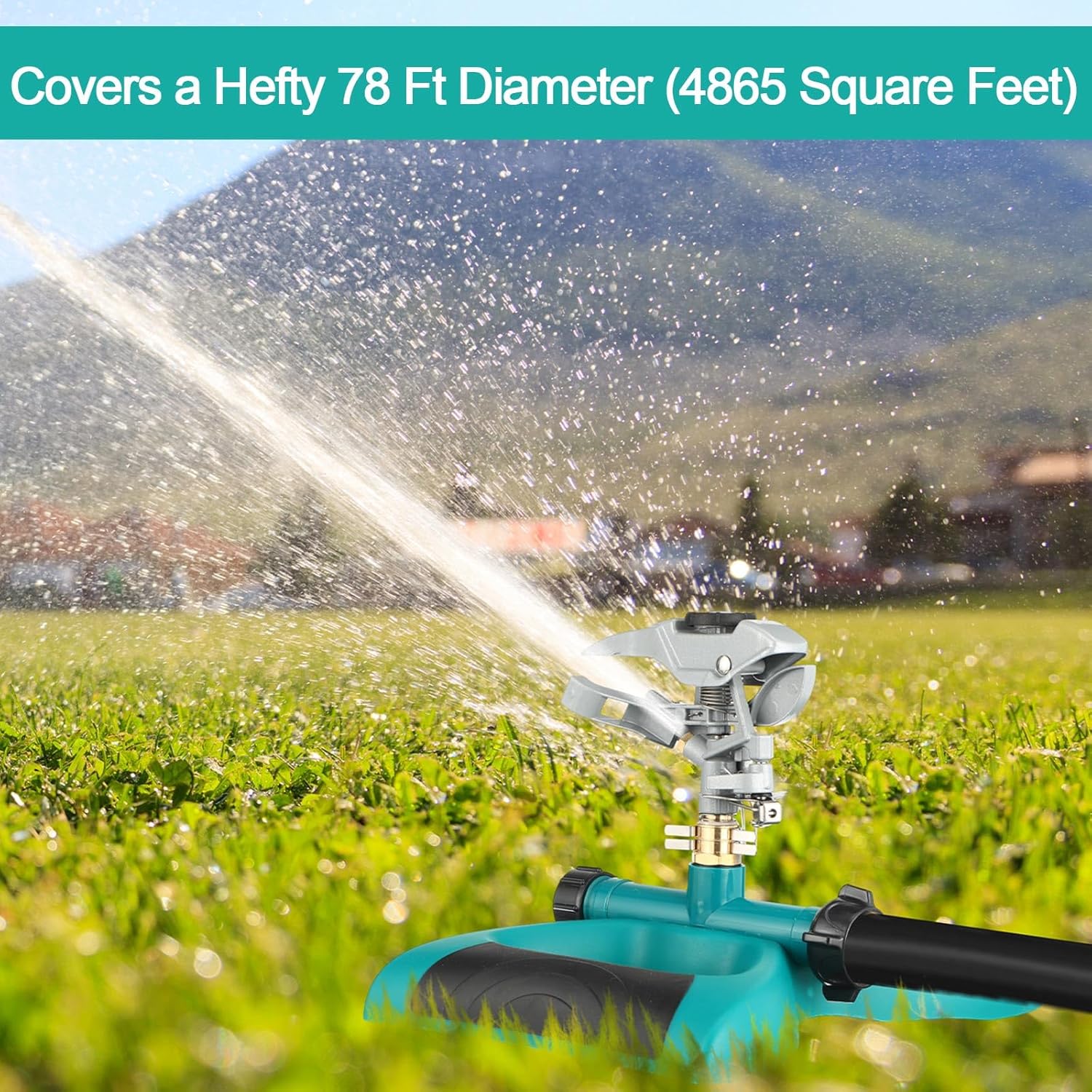 1 Packs Lawn Impact Sprinkler Heavy Duty Rotating Adjustable Pulsating Water Sprinkler Head with Metal Base, Adjustable Spraying Area and Distance for Large Area Garden Lawn Yard Irrigation