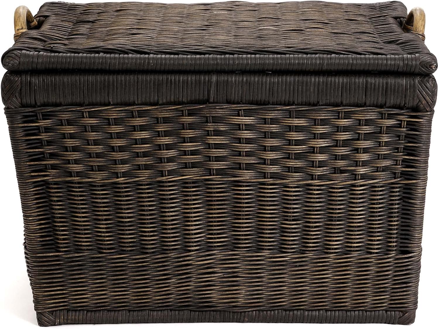 The Basket Lady Lift-Off Lid Wicker Storage Basket, Large, 24.5 in L x 18 in W x 17.5 in H, Antique Walnut Brown
