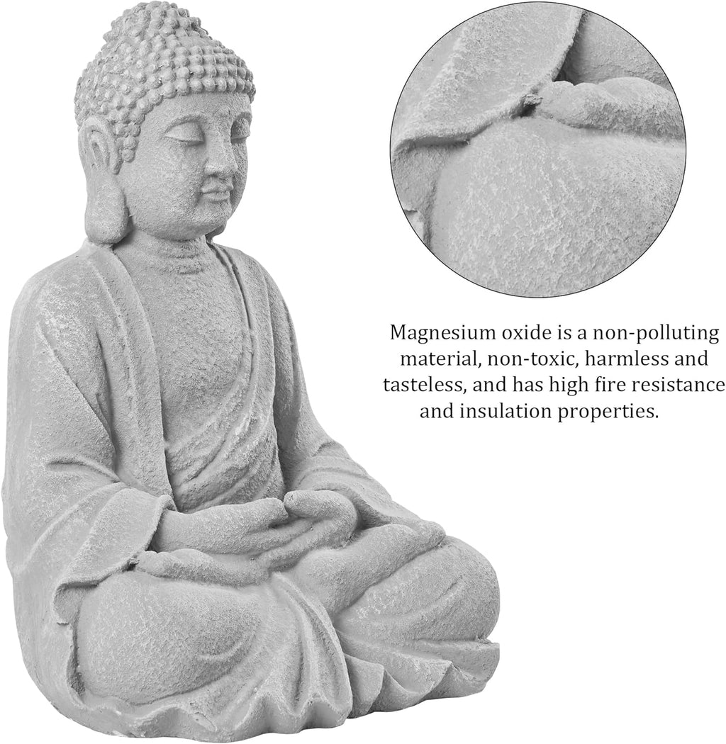 TOETOL Zen Garden Asian Buddha Statue Outdoor Indoor Yard Decor 20” High Patio Deck Sculptures Magnesium Oxide Stone Grey Home Entryway Hallway