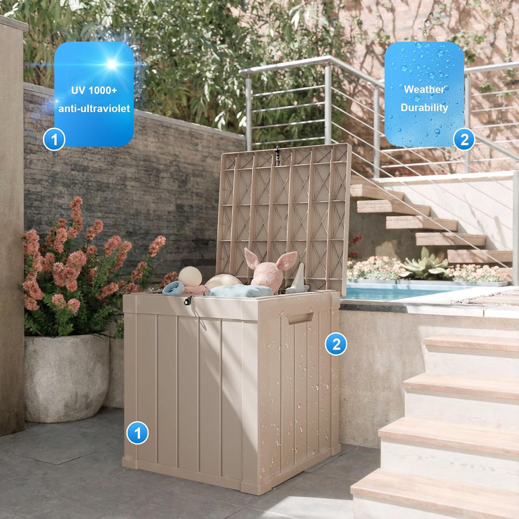 50 Gallon Outdoor Storage Box – Waterproof Deck Box for Garden & Patio,Light Brown