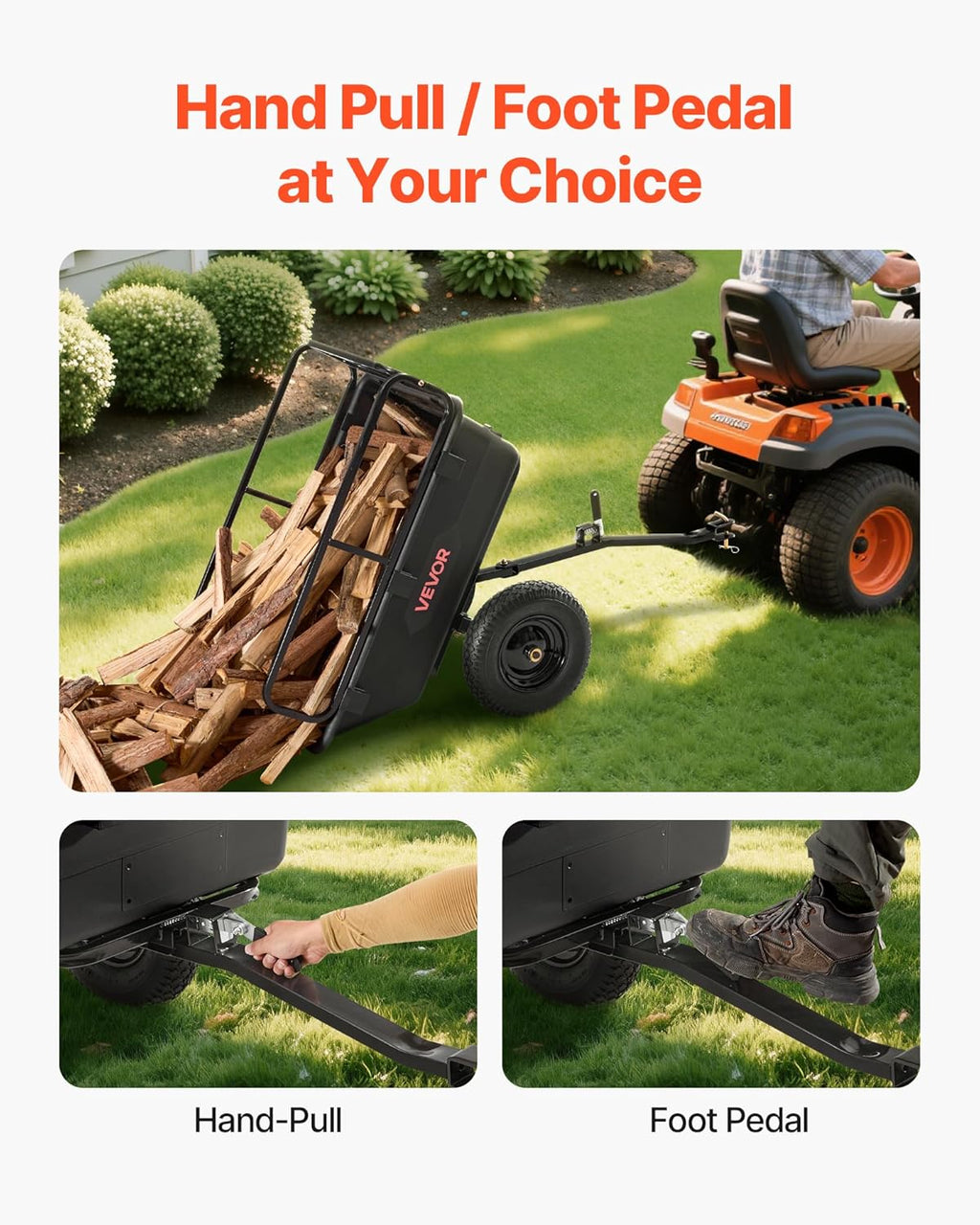 VEVOR 500Lbs 10 Cu.Ft. ATV UTV Trailer Tow Behind Dump Cart, Heavy Duty Pull Behind Utility Dump Trailer for Lawn Mower Trailer Tractor Garden Yard with 16in Tires