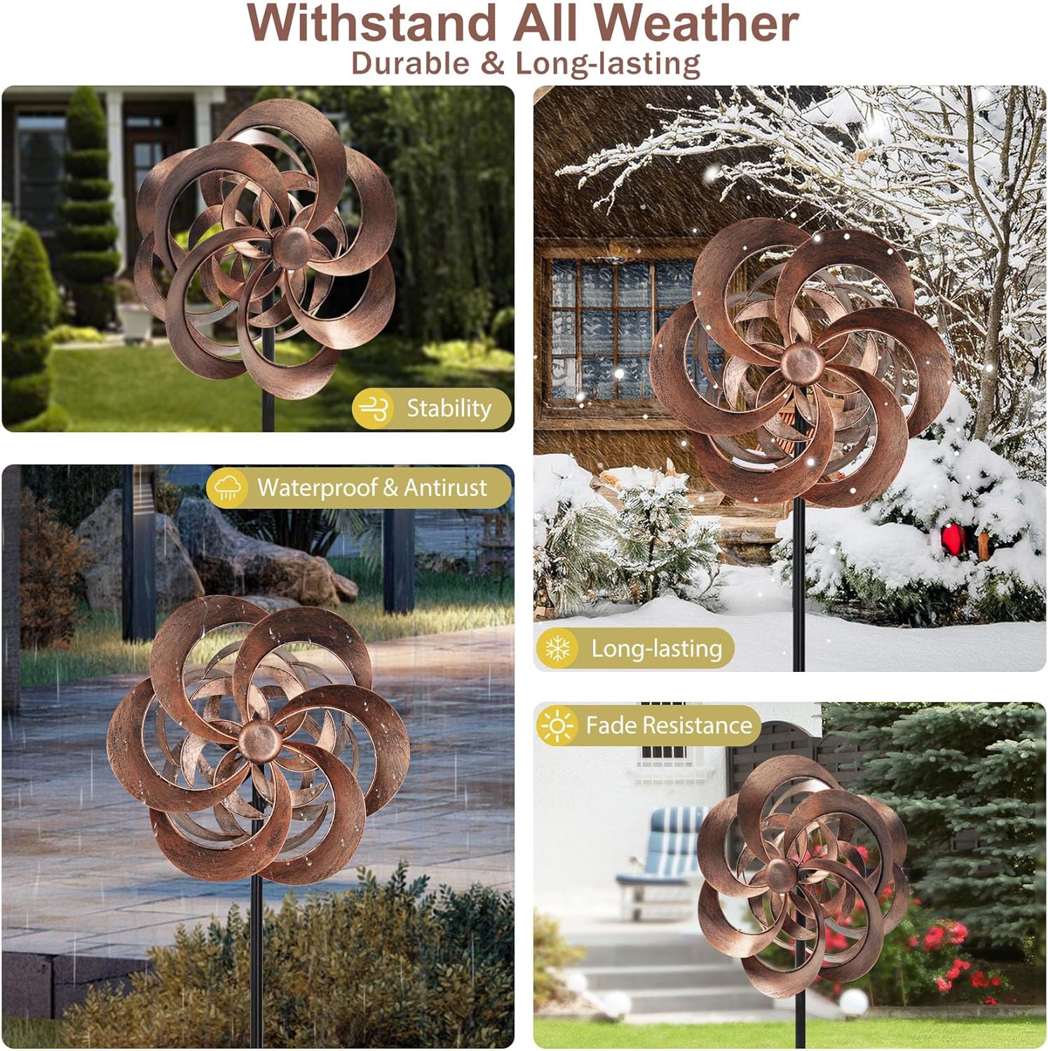 Garden Wind Spinners Outdoor Metal, Copper Kinetic Wind Sculptures & Spinner Yard Art for Outdoor Patio Lawn Decoration
