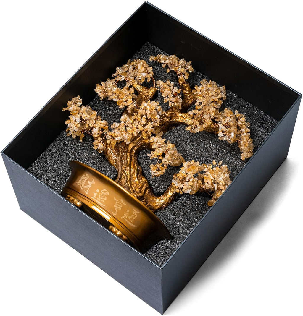 Natural Citrine Gemstone Crystal Bonsai Tree of Life（1,350 Gemstone Count） Large Feng Shui Money Chakra Tree for Luck and Wealth Desk Decoration 20 Inches