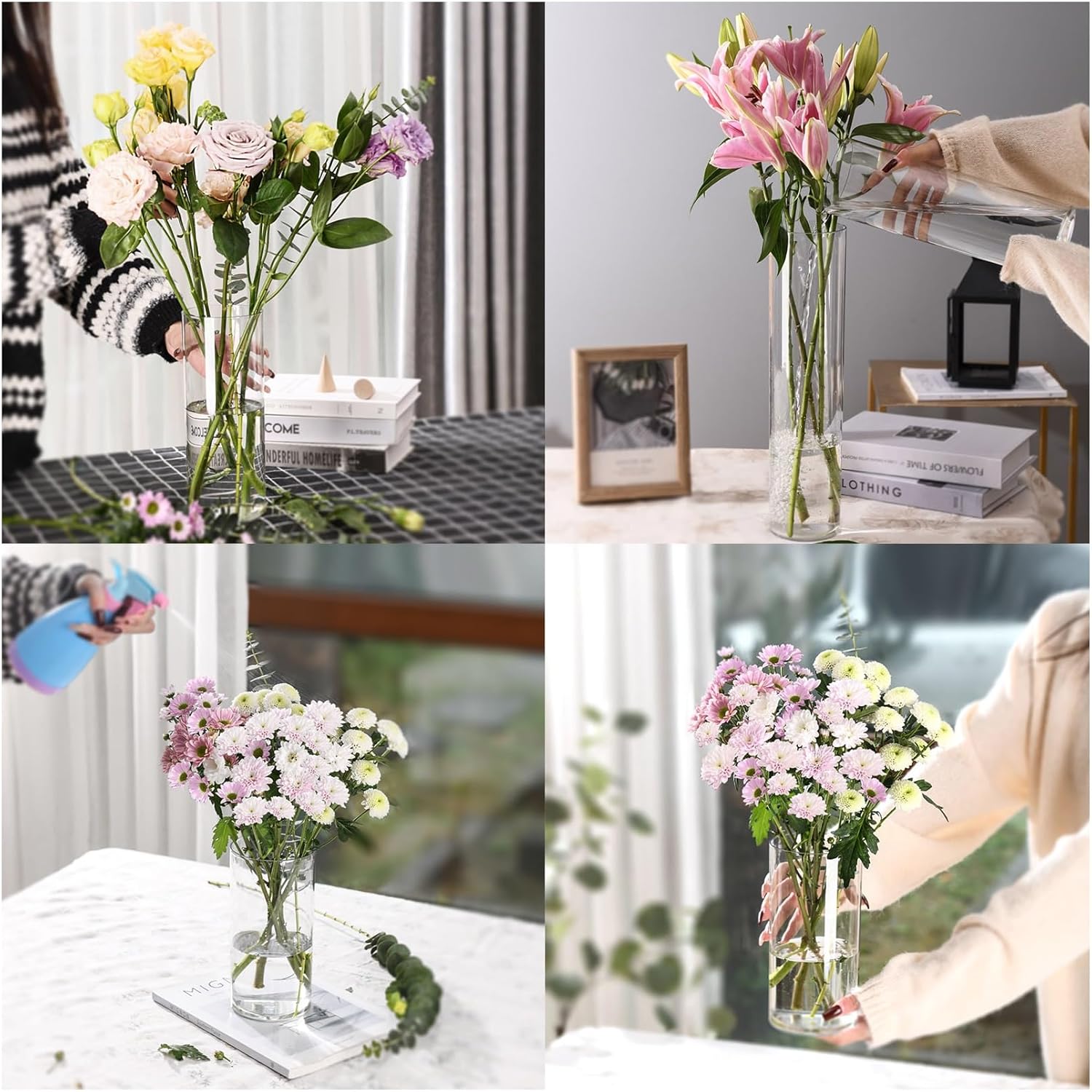 Clear Flower Vase, Non-breakable Vases, 5" W x 16" H, Acrylic Vase, Aesthetic Room Decor Cylindrical Modern Flower Vases for Table Centerpiece, Home Decor, Women Floral Arrangement Gift