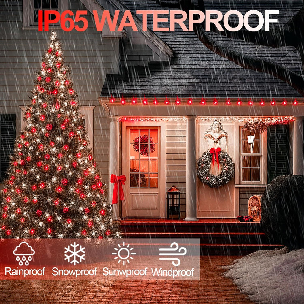 4 Pack 180FT Solar Christmas Lights Outdoor Waterproof, Super Bright 320 LED Solar String Lights with 8 Lighting Modes, Green Wire Twinkle Tree Light for Outside Xmas Party Decorations (Red and White)