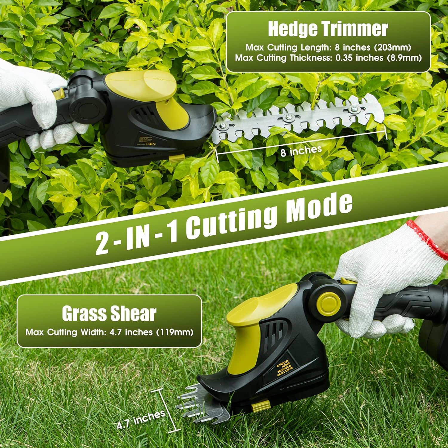 Hedge Trimmer Cordless for DEWALT 20V MAX Battery, 1200RPM Grass Trimmer Electric Hedge Trimmer, 2 in 1 Design, Perfect for Yard, Garden, and Lawn Care(Battery Not Included) (Green)