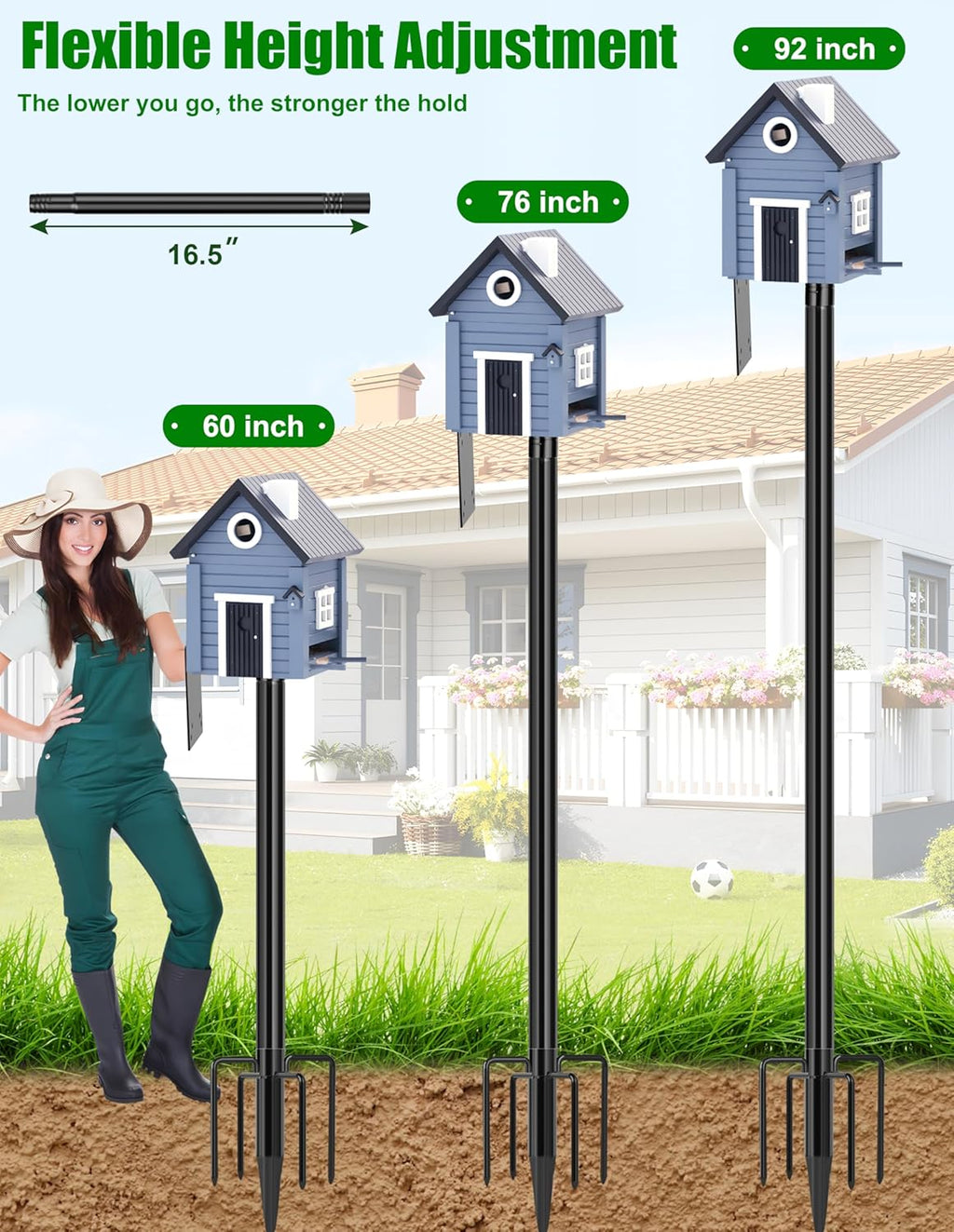 XDW-GIFTS Bird House Pole, 1 Pack 92 Inch Metal Bird Feeder Pole for Outdoor, with 5-Prong Heavy Duty Base for Birdhouse Mounting, Weather Station