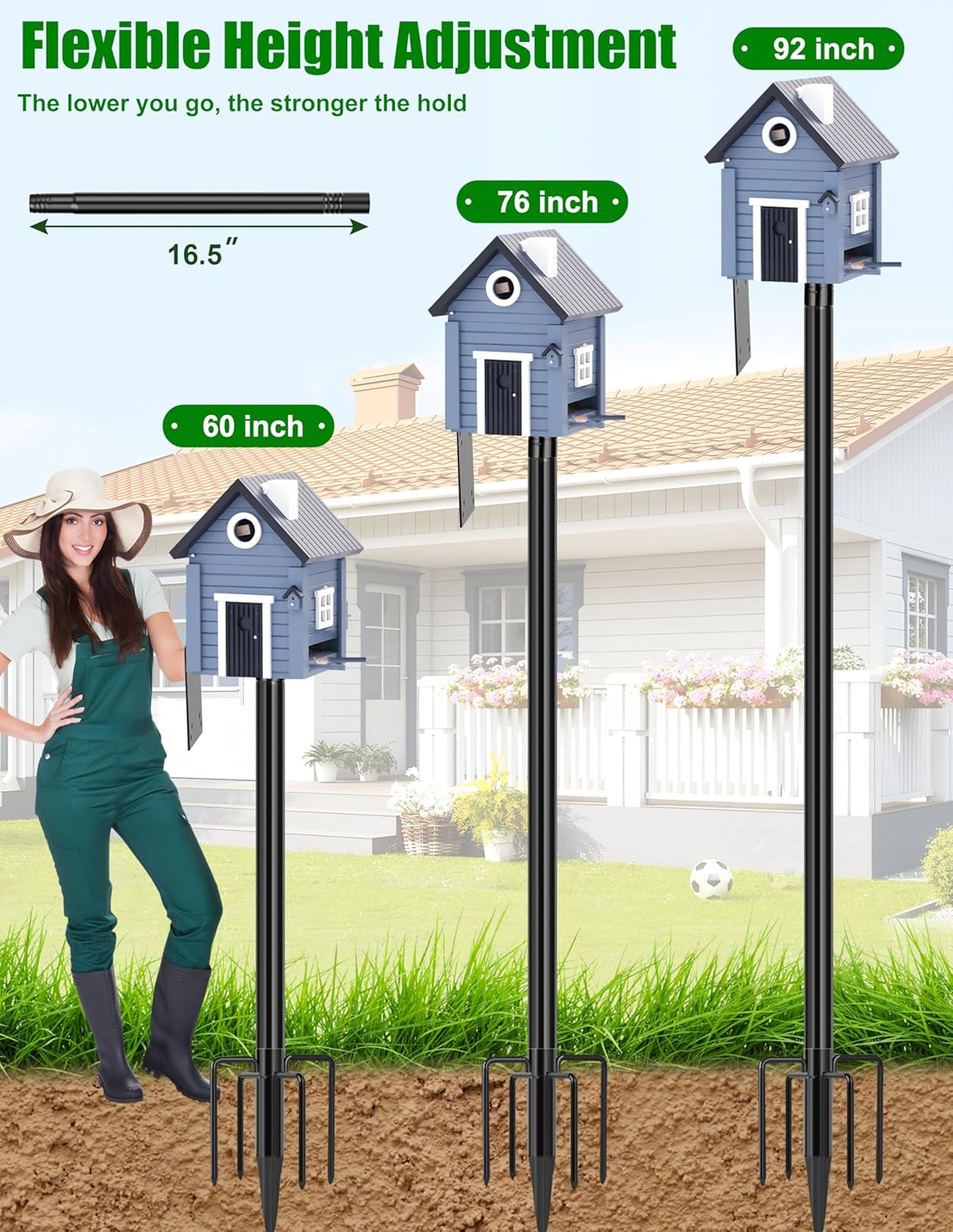 XDW-GIFTS Bird House Pole, 1 Pack 92 Inch Metal Bird Feeder Pole for Outdoor, with 5-Prong Heavy Duty Base for Birdhouse Mounting, Weather Station