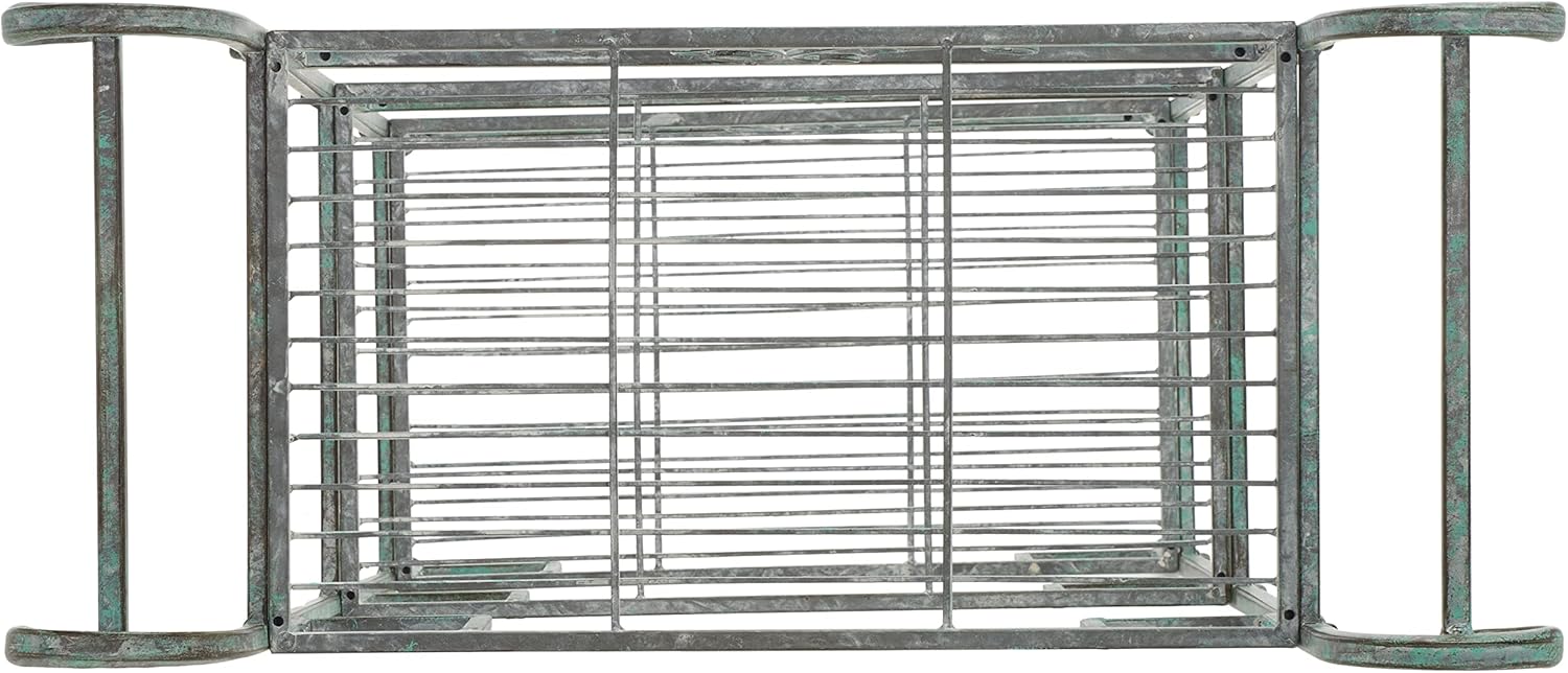 SAFAVIEH Outdoor Collection Noreen Victorian Scroll Antique Dark Green Wrought Iron 3-Tier Shelf