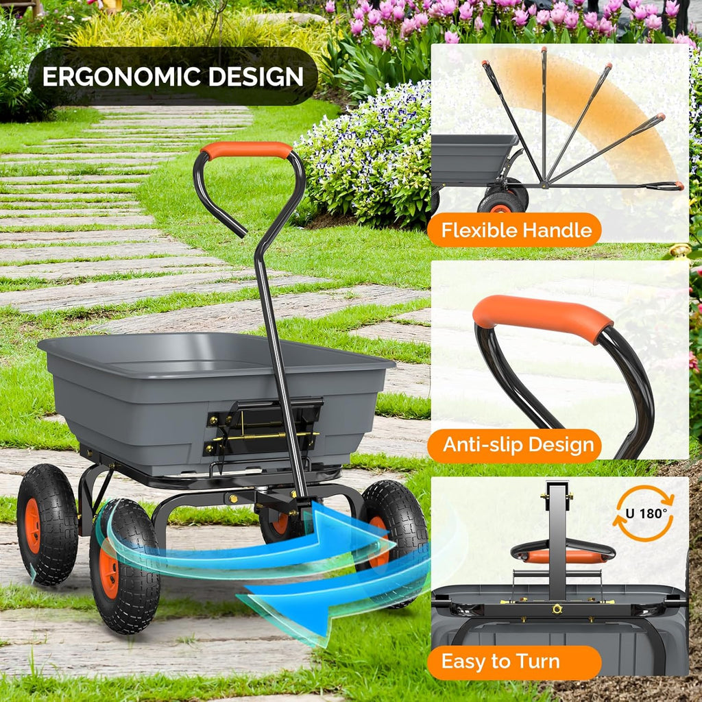 VINGLI Dump Cart Wagon, 440LBS Quick-Release Dump Wheelbarrow, All-Terrain 10" Tires Garden Wagon for Yard, Lawn and Outdoor Use