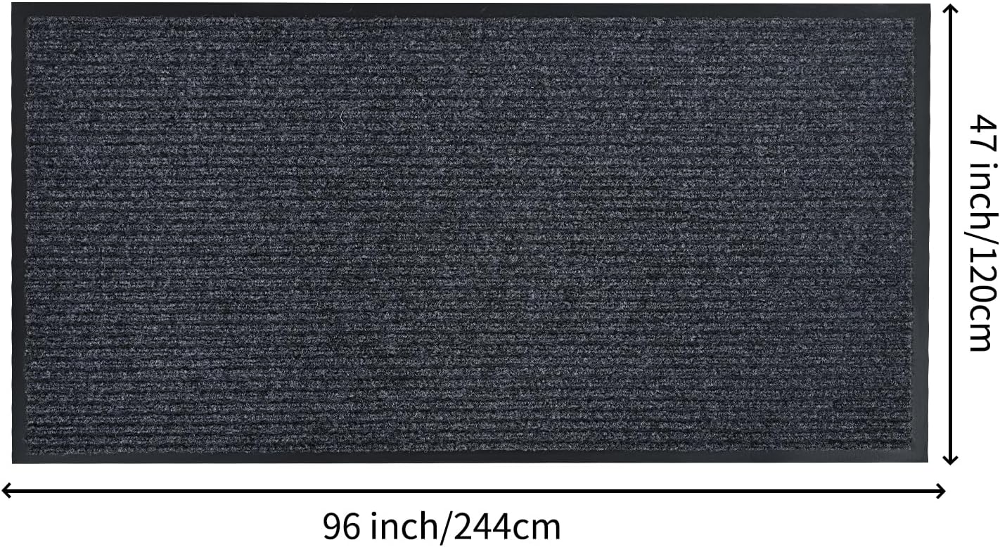 fani Heavy Duty Large Outdoor Indoor Entrance Black Doormat Waterproof Low Profile Entrance Rug Front Door Mat Patio Anti-Skid Rubber Back, 48x96 inch (Gray)