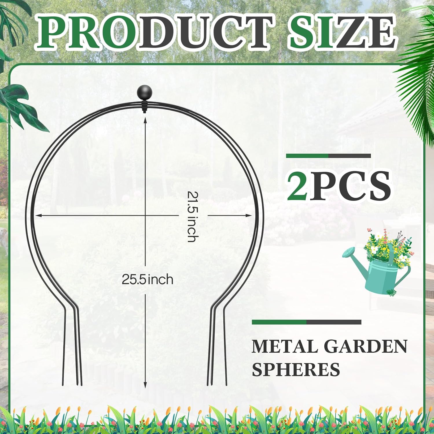 2 Pcs Black Large Metal Trellis 27" x 23" Metal Garden Spheres for Climbing Plants Vine Stem Outdoor Indoor Plant Trellis for Potted Plants Flowers Decorative Support Holder
