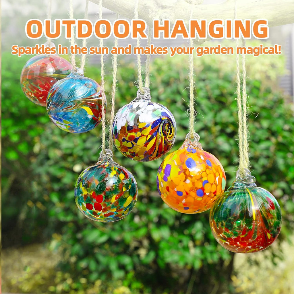 VOREEN 6pcs Hand-Blown Glass Ornaments Balls Hanging Gazing Ball Friendship Ball Glass Witches Balls for Outdoor Garden Patio Window Home Décor, Gift for Mom Wife Friend