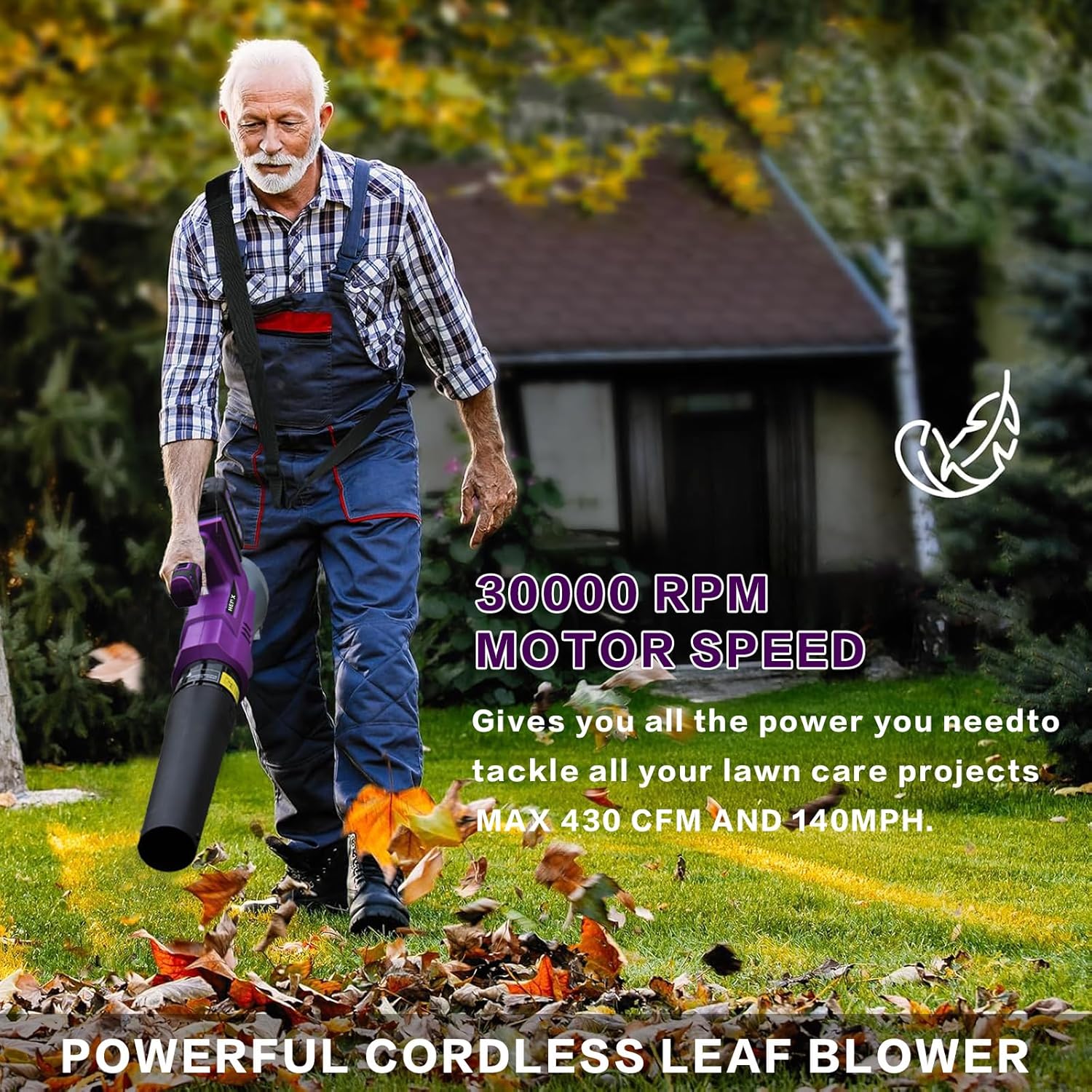 HENX Leaf Blower Cordless, 20V Lightweight Battery Blower, 430CFM Cordless Leaf Blower with 4.0Ah Battery, 6 Speed Levels, 2 Extended Tube, Fast Charger, Powerful Leaf blowers for Garden, Lawn Care