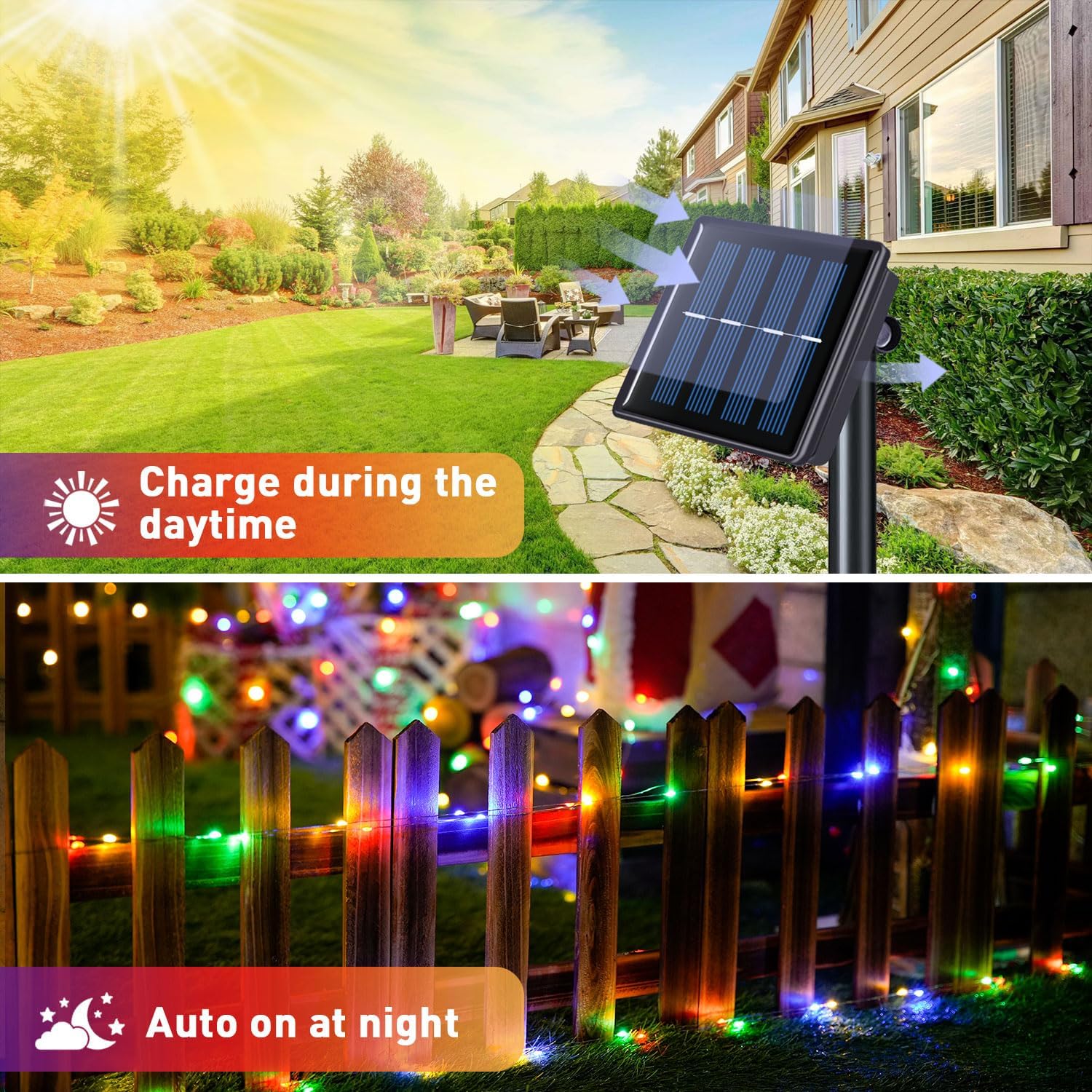 JMEXSUSS 2 Pack Solar String Lights Outdoor Waterproof, Each 33FT 100 LED Multi Colored Solar Fairy Lights, 8 Modes Easter String Light for Yard Patio Tree Garden Christmas Easter Decorations