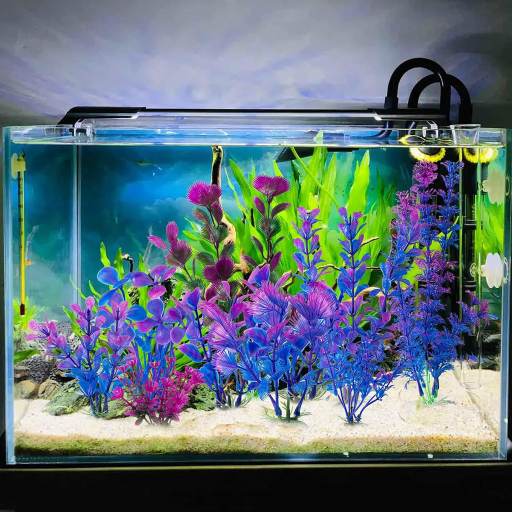 COMSUN 10 Pack Artificial Aquarium Plants, Small Size 4 inch Approximate Height Fish Tank Decorations Home Décor Plastic Purple