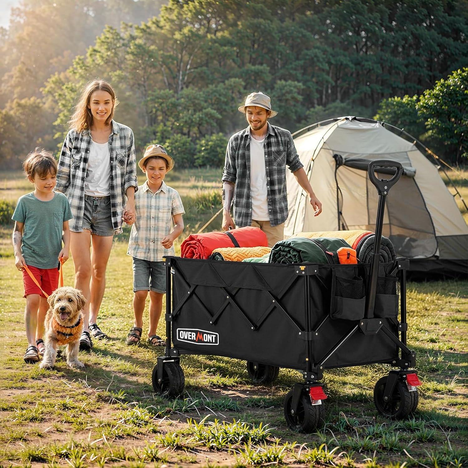 Overmont Ultra-Compact Collapsible Wagon Cart -200L Portable Folding Wagon with All-Terrain Wheels Utility for Beach, Grocery Shopping, Camping, and Gardening – 330lbs Load Capacity Black