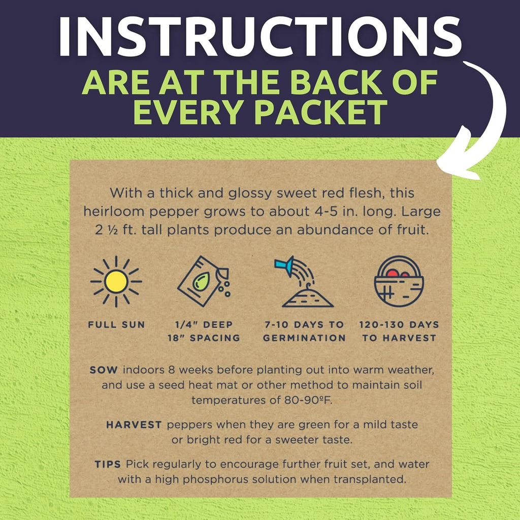 Organic Sweet Pepper Seeds Variety Pack - 6 Individual Packs - 2025 Season - Red, Orange, Yellow, Green and More! for Indoor & Outdoor Planting (Non-GMO, Certified Organic)