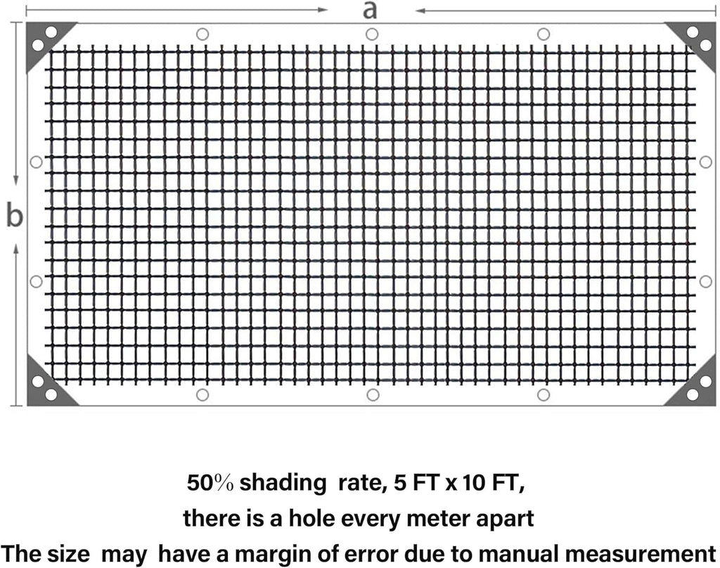 winemana Black Shade Cloth 50%, 5x10 FT Mesh Tarp - Garden Shade for Greenhouse, Patio, Vegetables, Plants Cover and Chicken Coops, Sun Shade Net for Outdoor Protection with Reinforced Grommets