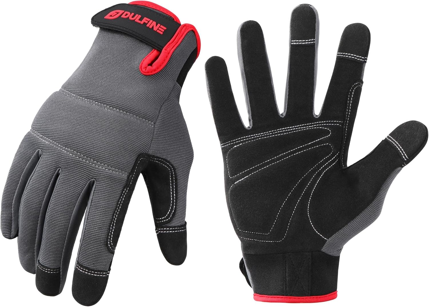 DULFINE Flex Grip Mechanic Work Gloves for Men,Black and Red Utility Safety Working Gloves Touch Screen,Excellent Grip,Ideal for Working on Cars and Outdoor Jobs(Small)