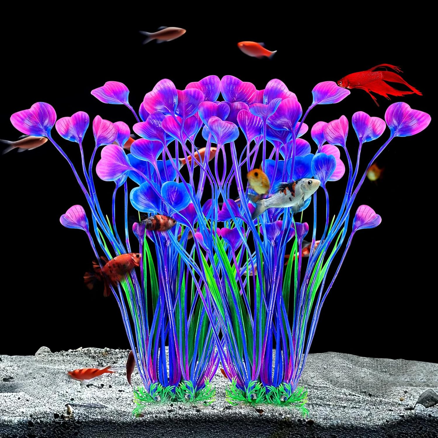 AQUANEAT Artificial Fish Tank Plants, Plastic Aquarium Accessories Large, 15.5 inch Purple Decorations, 2pcs