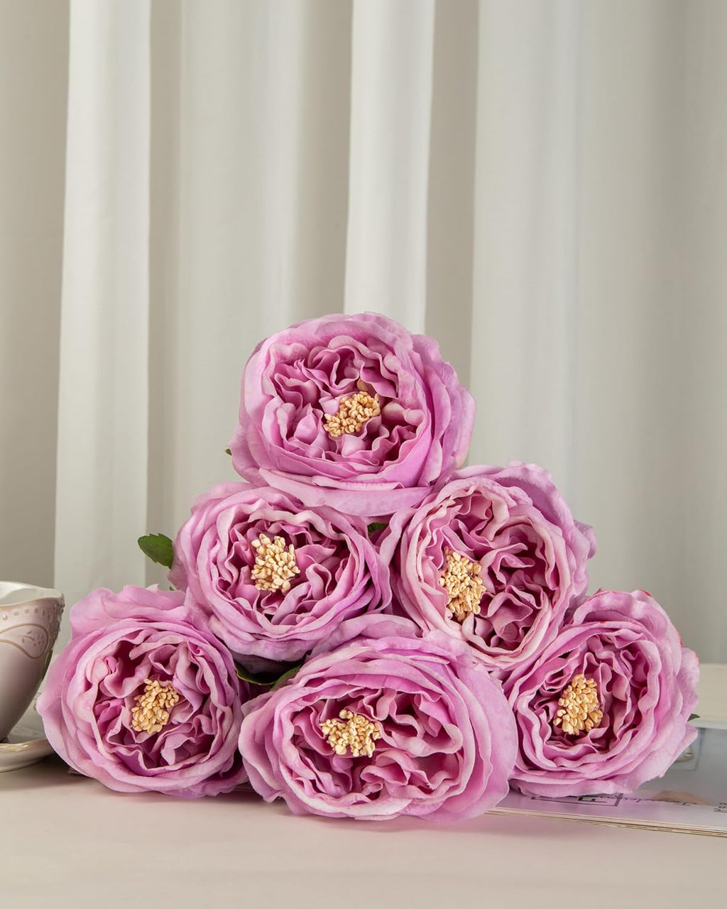 DuHouse 5Pcs Silk Roses Fake Purple Roses with Stems Real Touch Rose Artificial Flowers for Arrangement Wedding Party Home Decoration