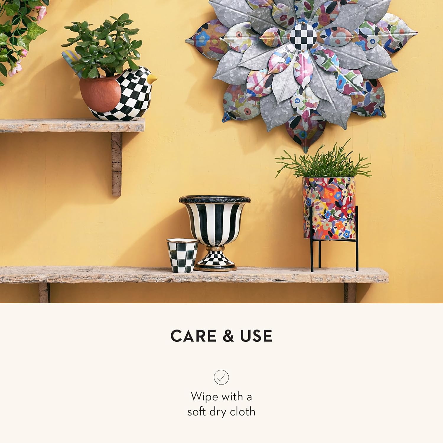 MACKENZIE-CHILDS Pedestal Tabletop Urn, Decorative Centerpiece for Table, Mantel, or Shelf, Small, Black-and-White Courtly Stripe