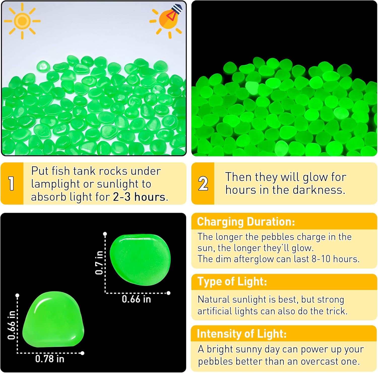 Glow in The Dark Fish Tank Rocks,Green Glowing Rocks Stones Resin Glow in Dark Pebbles for Outdoor Garden, Fish Tank, Aquarium, Landscaping,Driveway Decoration,11 oz