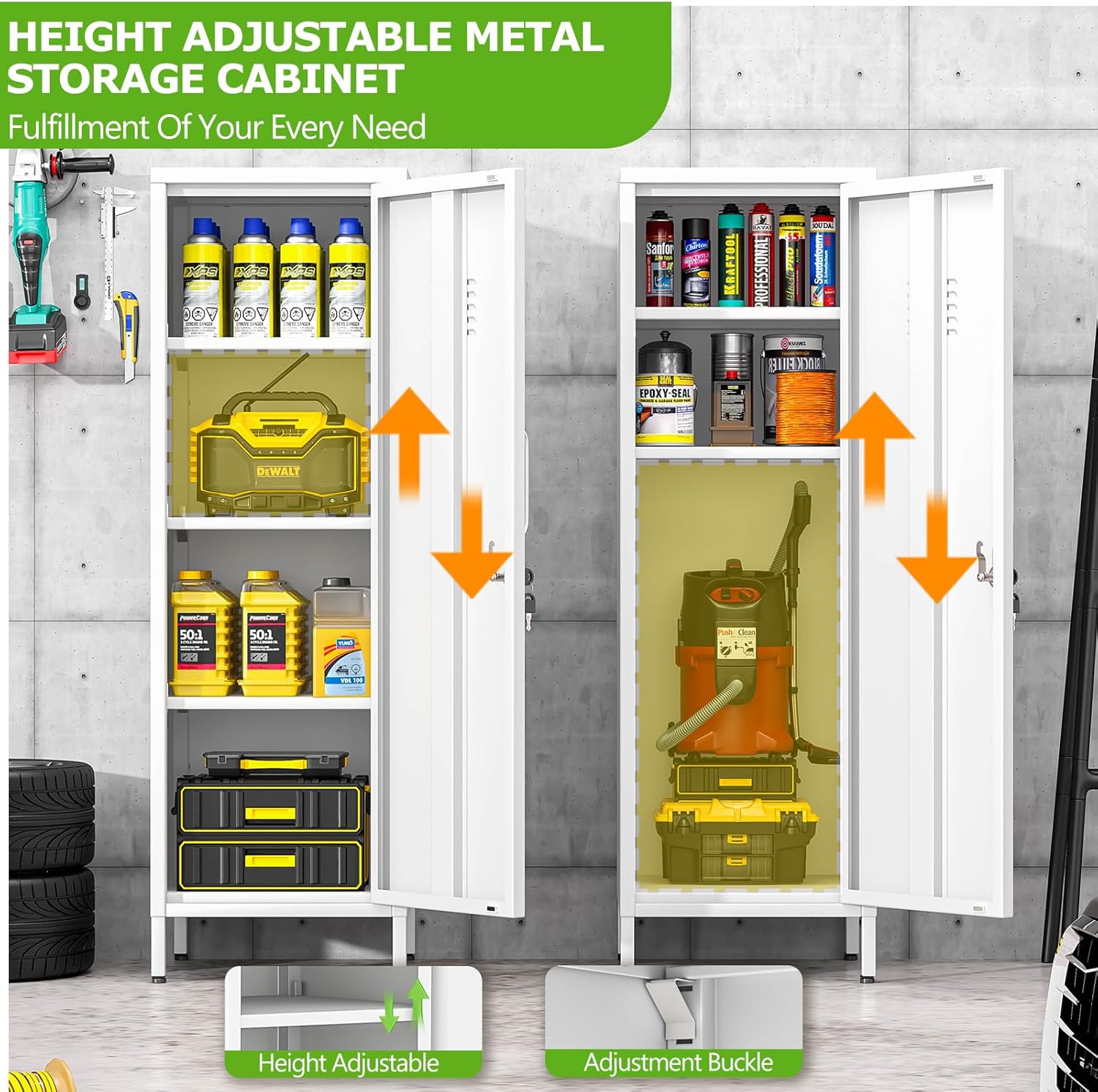 47" Metal Storage Locker, Lockable Employees Metal Locker with Door and Adjustable Shelves, Steel Locker for Home, School, Office, Gym (White)