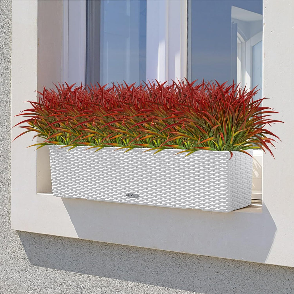 Ouddy Decor 16 Bundles Artificial Plants Outdoor Fake Grass Greenery Stems UV Resistant Faux Plastic Plants Shrubs for Autumn Home Garden Pathway Farmhouse Front Porch Harvest Thanksgiving Decor, Red