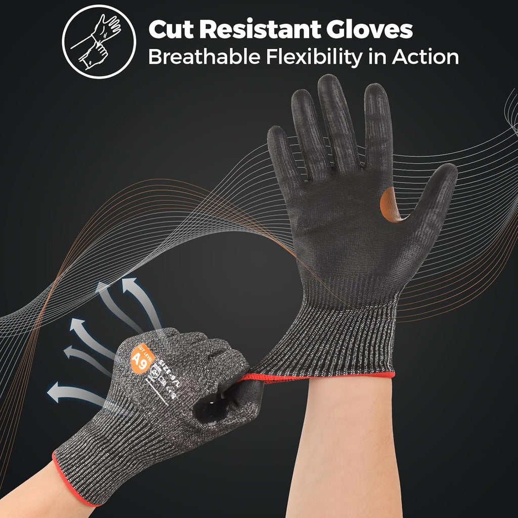 Donfri A9 Cut Resistant Work Gloves for Men - Steel + HPPE Hybrid Safety Gloves for Men, ANSI Cut Level 9 Protection Flexible for Metal Glass Wood Construction Fishing