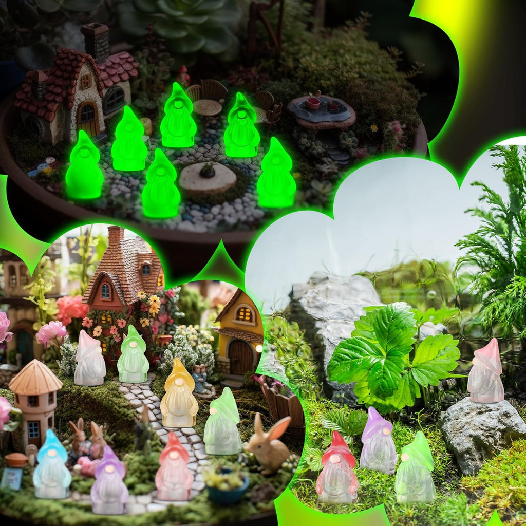 120 Pcs Mini Resin Luminous Gnomes Bulk Tiny Fairy Resin Statues Glow in The Dark Small Gnomes Miniature Figurines for Landscape Outdoor Patio Yard Lawn Plant Pots Fairy Decor (Classic)