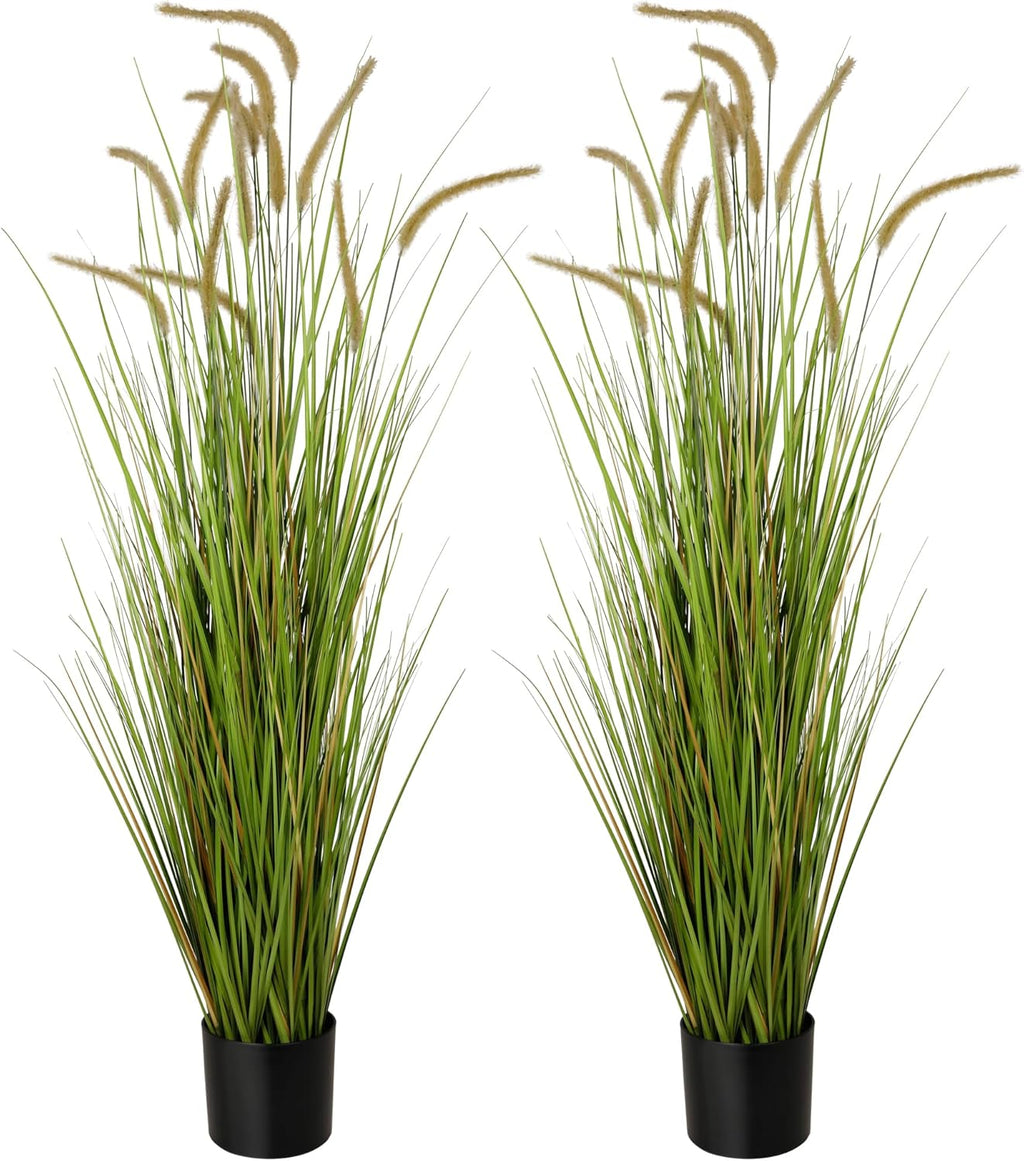 KOL Artificial 5ft 2-Pack Horsetail Reed Grass, 59in Tall Artificial Indoor Outdoor Fake Grass Plant, Home Office Decorative Artificial Plants in Pot Faux Plant Greenery, Wedding Decor Grass