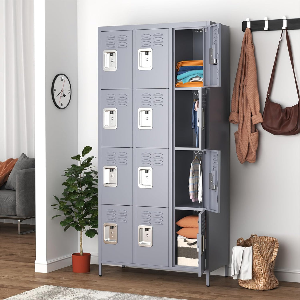Metal Lockers for Employees, Storage Employee Locker, 72" Storage Lockers with Shelves Steel Cabinet for Home (Gray, 12 Door)