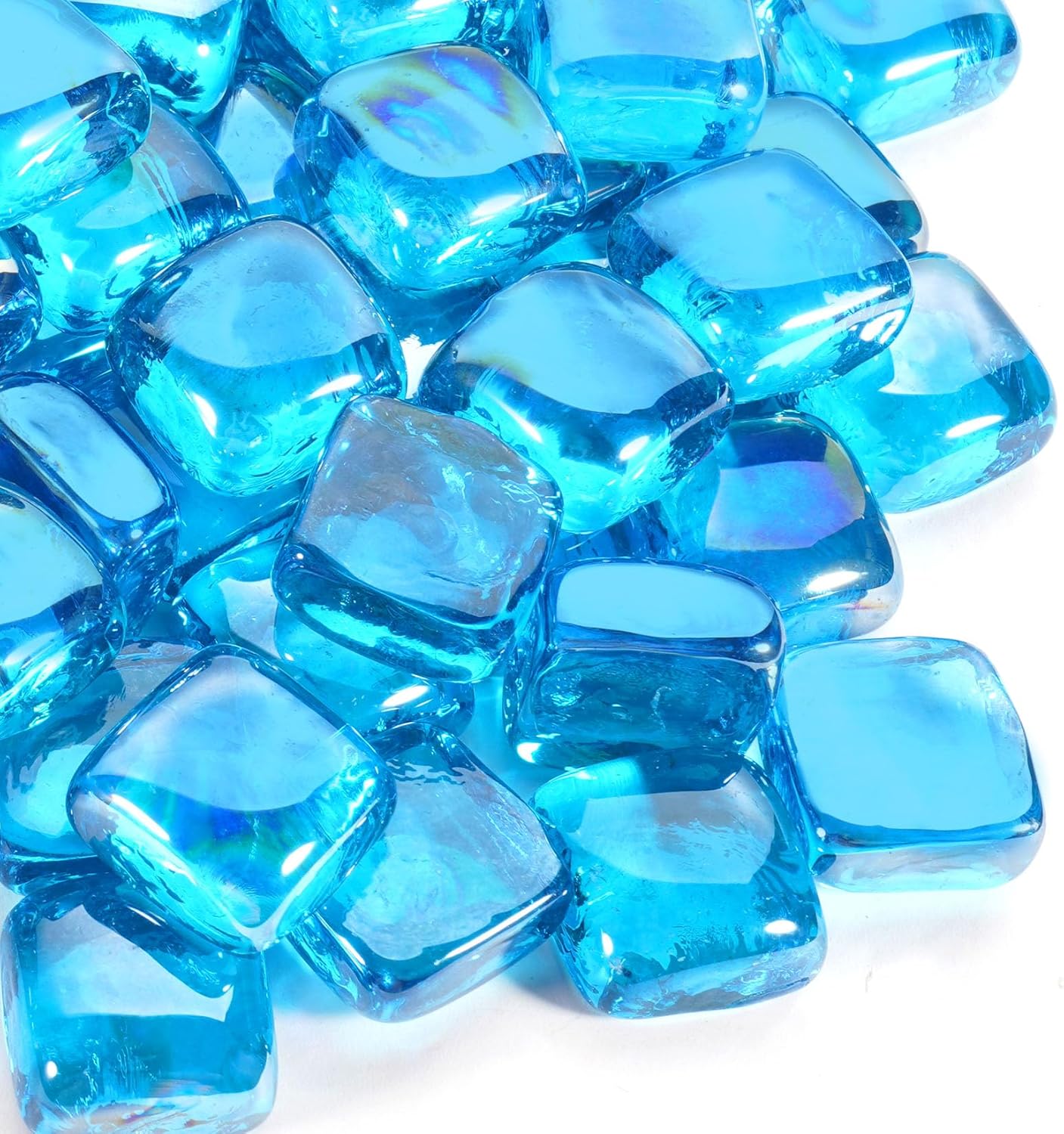 Fire Glass Cube, Fire Pit Rock Square for Indoor or Outdoor, Gas or Propane Firepit or Fireplace, Heat Resistant, No Poping or Breaking, Tempered Glass Bead, Caribbean Blue, 20lb