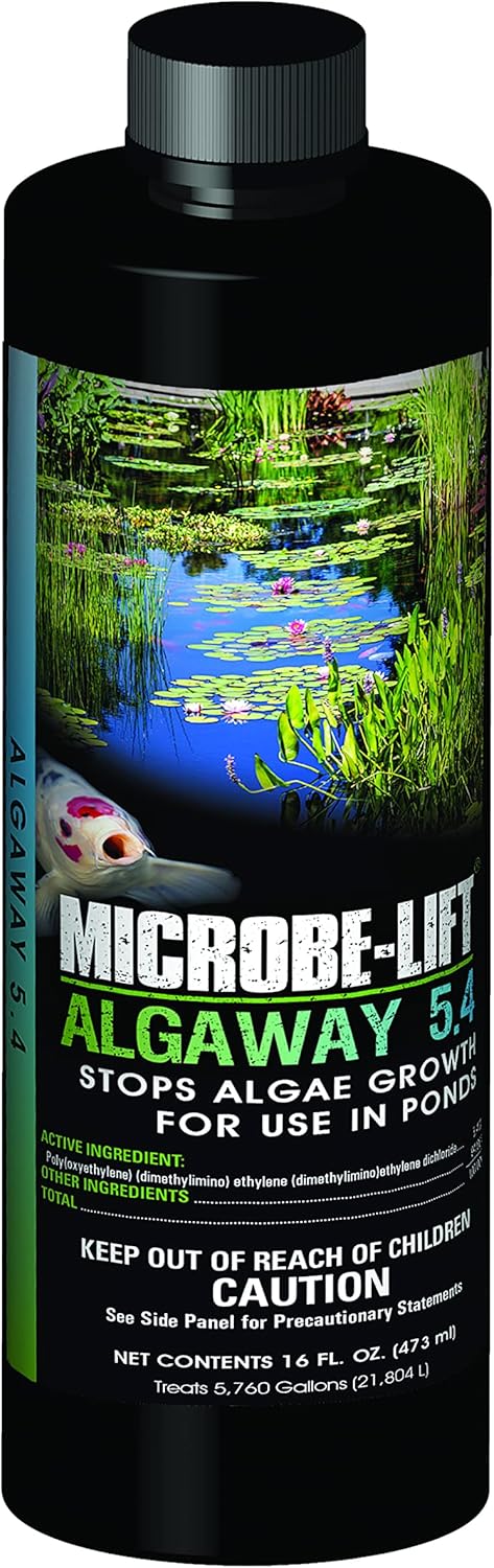 MICROBE-LIFT ALGA16 Algaway 5.4 Algae Control Treatment for Ponds and Water Gardens, Safe for Koi Fish, Goldfish, Plants, and Decorations, 16 Ounces