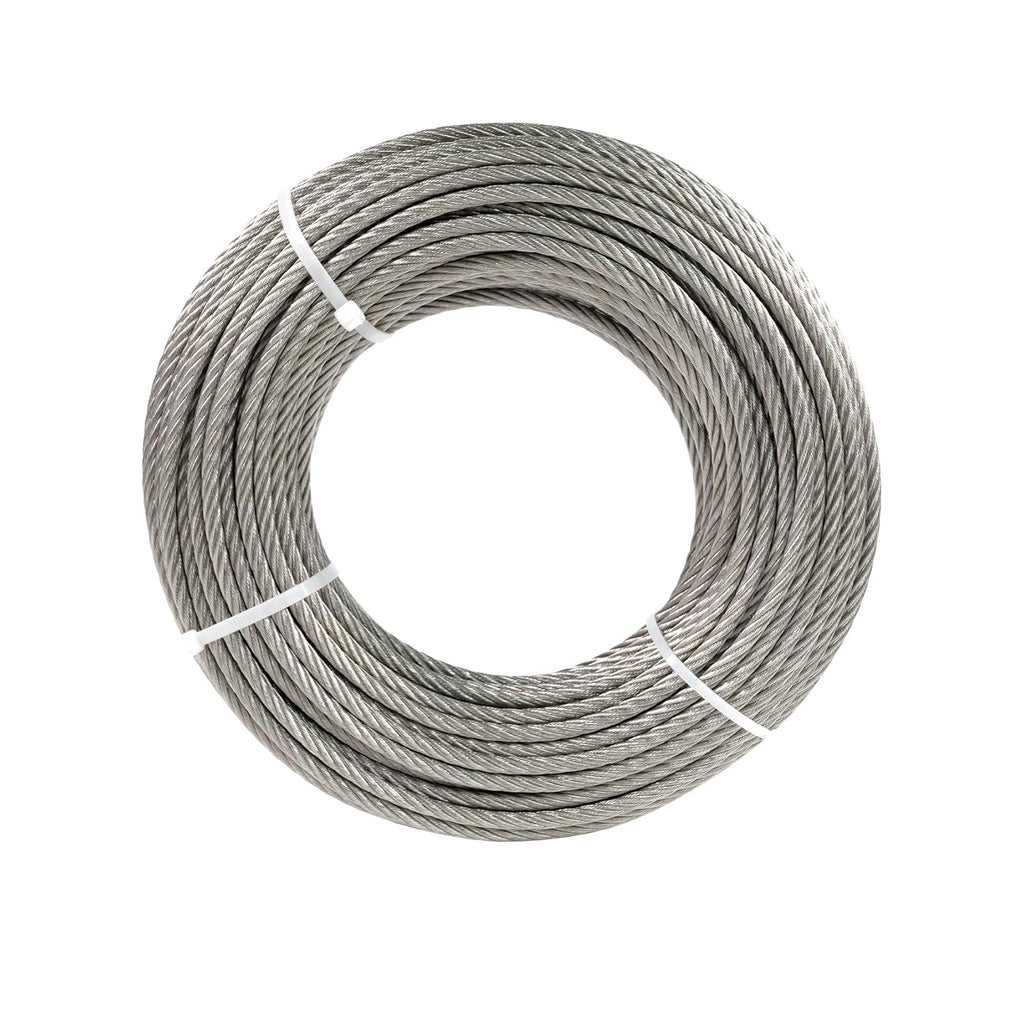1/4" Stainless Steel Cable, 100FT Wire Rope, 7X19 Strands Aircraft Cable, 6400lbs Breaking Strength, for Zipline, Outdoor, Deck Railing, Heavy Duty Applications, Hanging