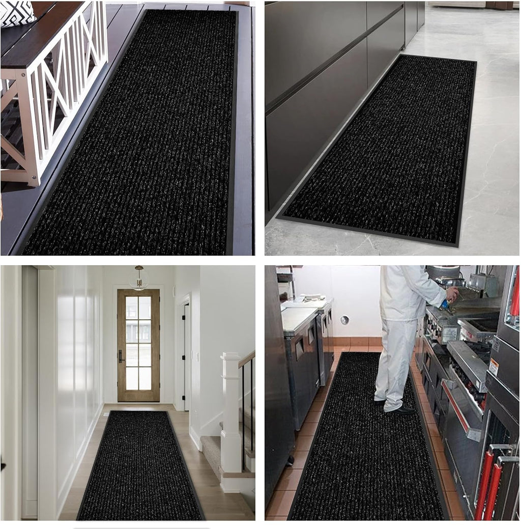fani Heavy Duty Large Outdoor Indoor Entrance Black Doormat Waterproof Low Profile Entrance Rug Front Door Mat Patio Anti-Skid Rubber Back, 48x96 inch (Black)