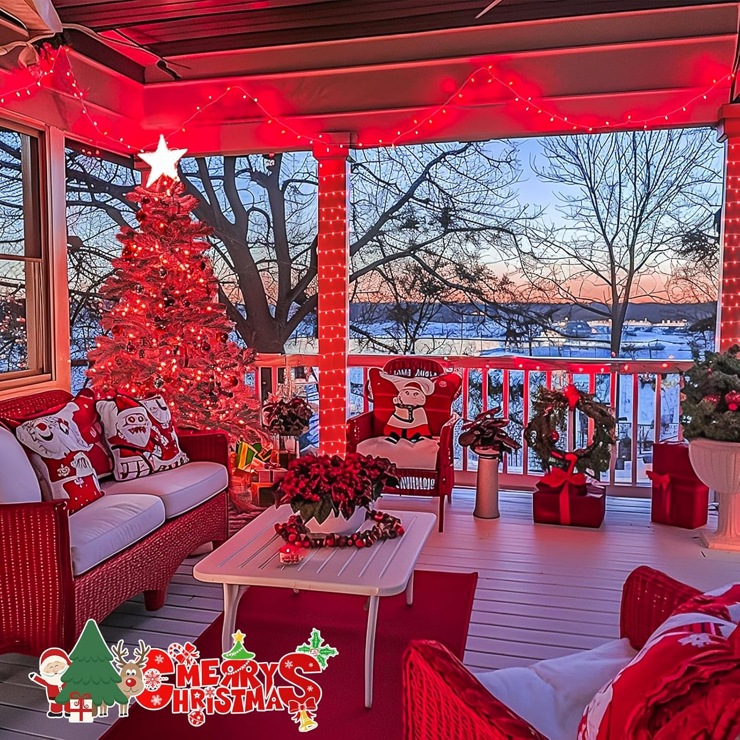 JMEXSUSS 33ft 100 LED Red Halloween Lights, 8 Modes Room String Light Indoor Plug-in, Clear Wire Red Christmas Lights Outdoor Waterproof for Halloween Bedroom, Party