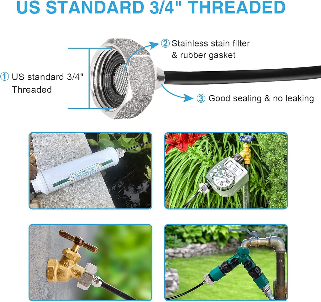 Bonviee Misters for Outside Patio, 100FT Misting Cooling System for Patio, 100FT (30M) Misting Line+28 Mist Nozzles+3/4" Brass Adapter, Pre-Assembled Garden & Greenhouse Watering System