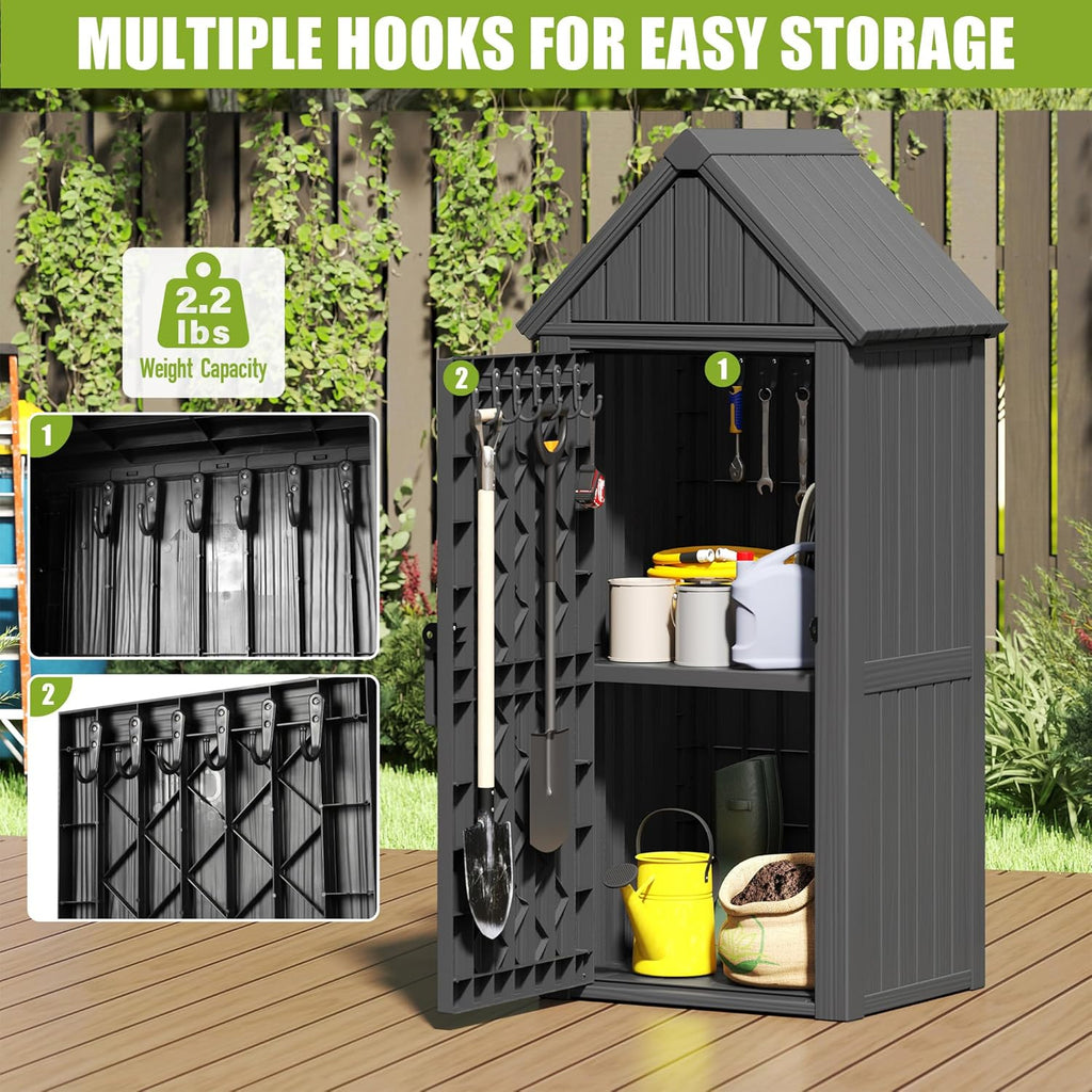 Upgraded Outdoor Resin Storage Shed with Removable Shelves, Lock Ring & Reinforced Floor - All-Weather Garden, Patio Cabinet (Black)