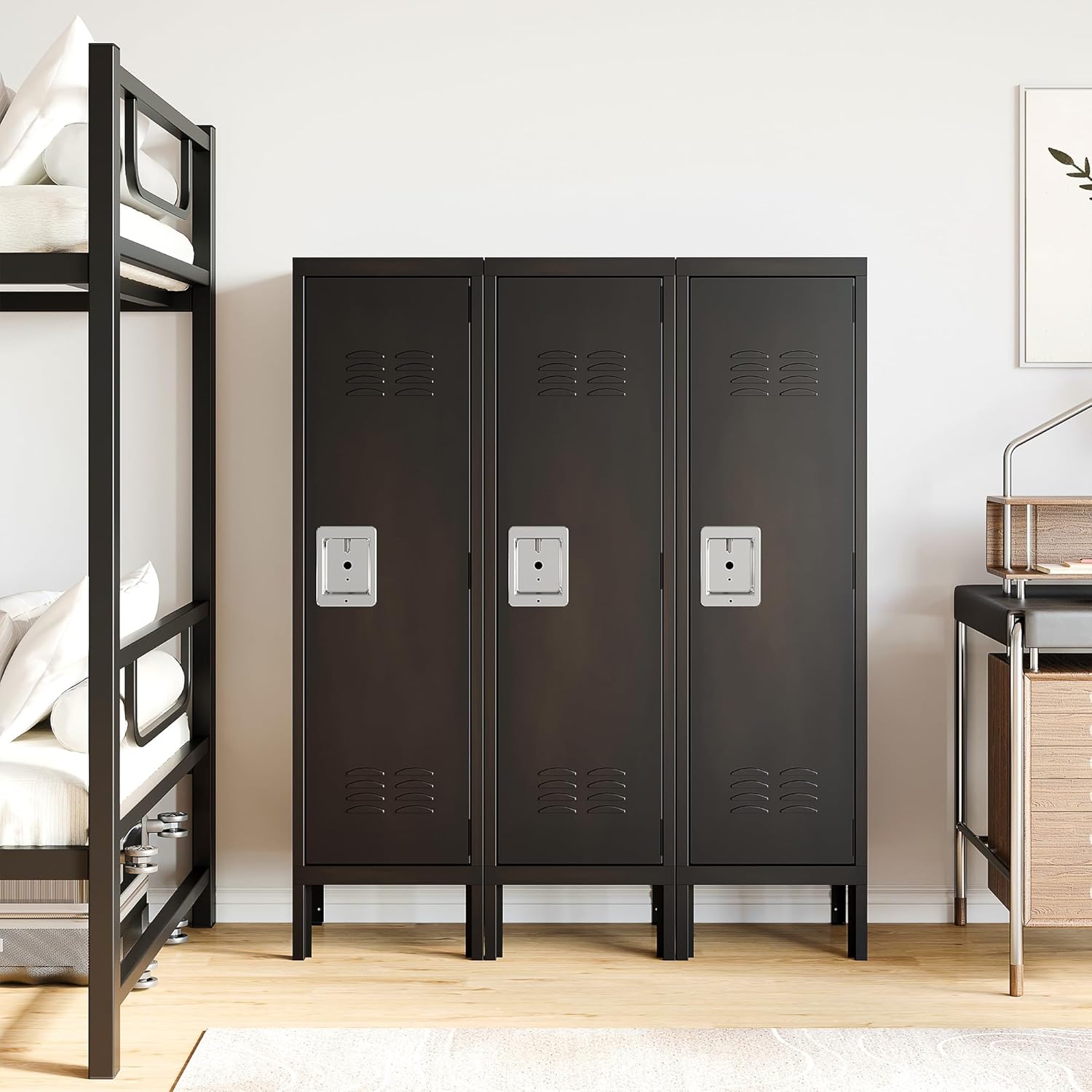 Metal Storage Locker, Lockable Employees Metal Locker with Door, 55" Height Steel Locker for Home, School, Office, Gym (Retro Black)