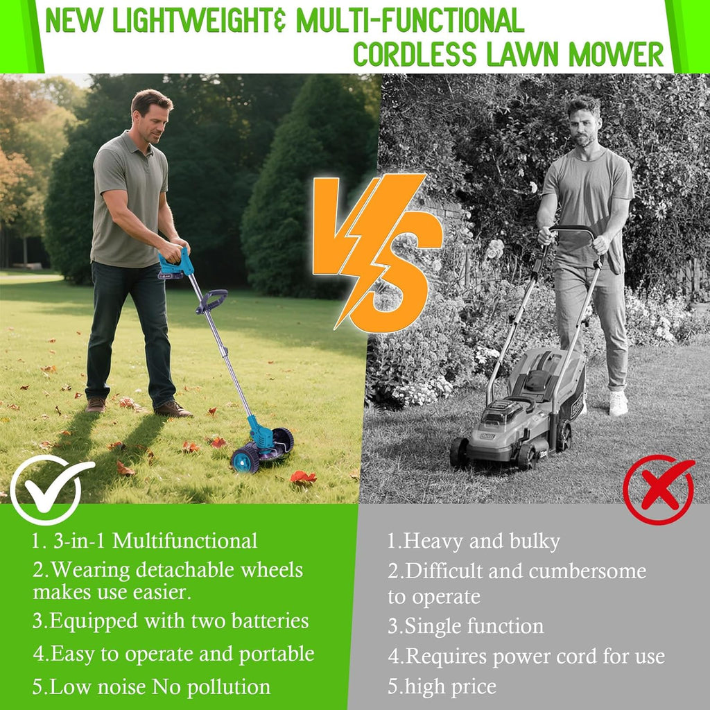 Weed Wacker Cordless Adjustable Weed Eaters 3 in 1 Electric String Trimmer Lawn with Two Battery with Charger Comes with Multiple Blades for Yard,Green,Garden(Blue)