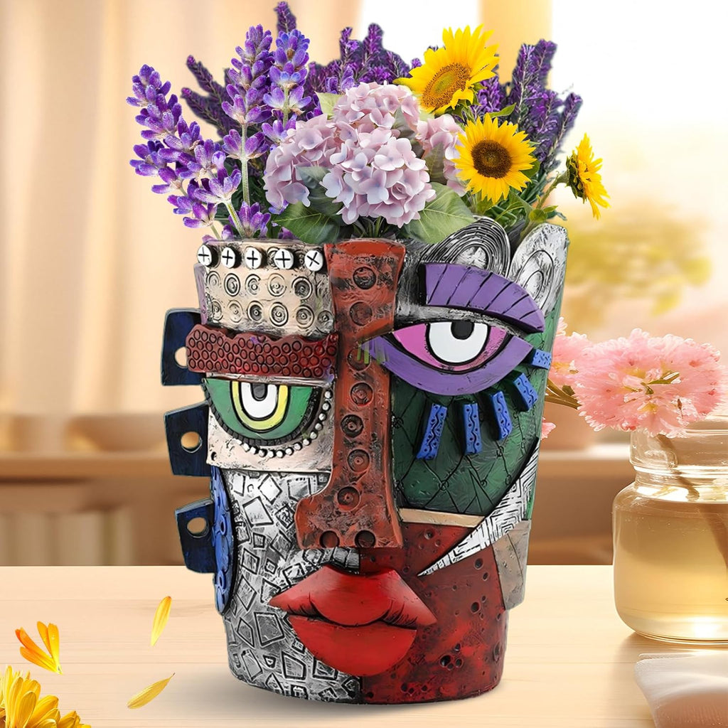 Brutalist Abstract Face Planters Pots, Unique Abstract Flower Pot Head Planter Pot Ornaments Resin Picasso Flowerpot with Drainage Hole for Indoor and Outdoor Plants Home Decor (Serious)