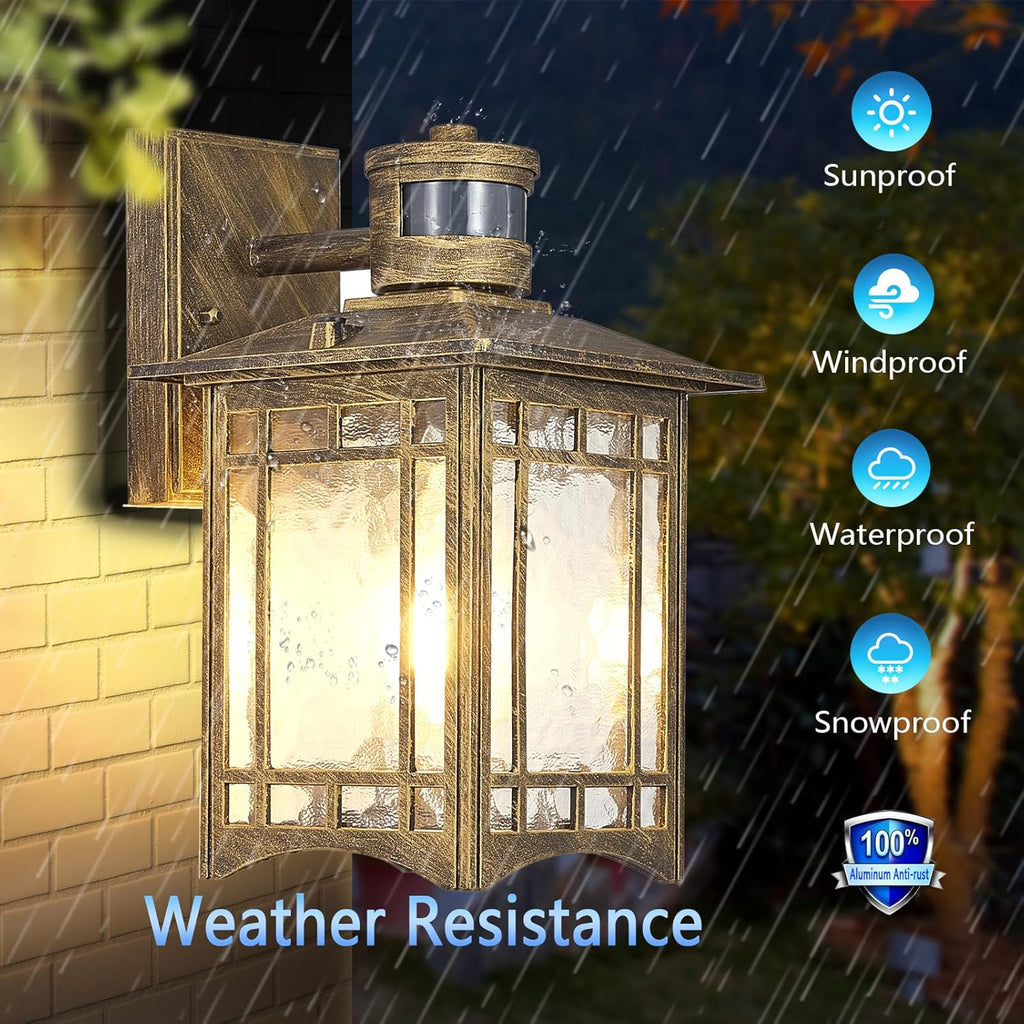 Bronze Outdoor Motion Sensor Lights - Dusk to Dawn Lighting Fixture for Outside House Exterior - Wall Mount Porch Lantern with Yard Front Motion Detector - Garage Patio Anti-Rust Light