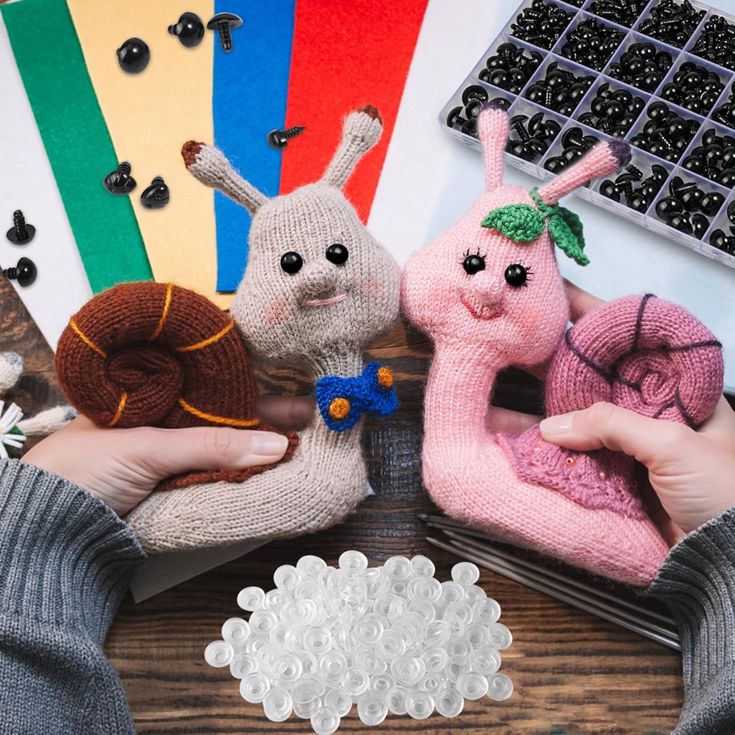 1000 Pcs 6-14mm Safety Eyes and Noses for Crochet, Black Plastic Safety Eyes with Washers, Craft Doll Eyes for Stuffed Animals, DIY Accessories, Assorted Sizes