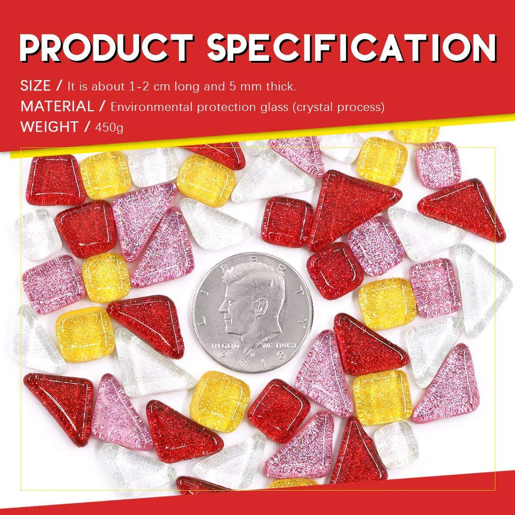 Swpeet 1 Pound Mixed Colors Shine Crystal Series Mosaic Tiles Assortment Kit, Square and Triangle Genuine Mosaic Tiles Glitter Crystal Mosaic Perfect for Home Decoration Crafts