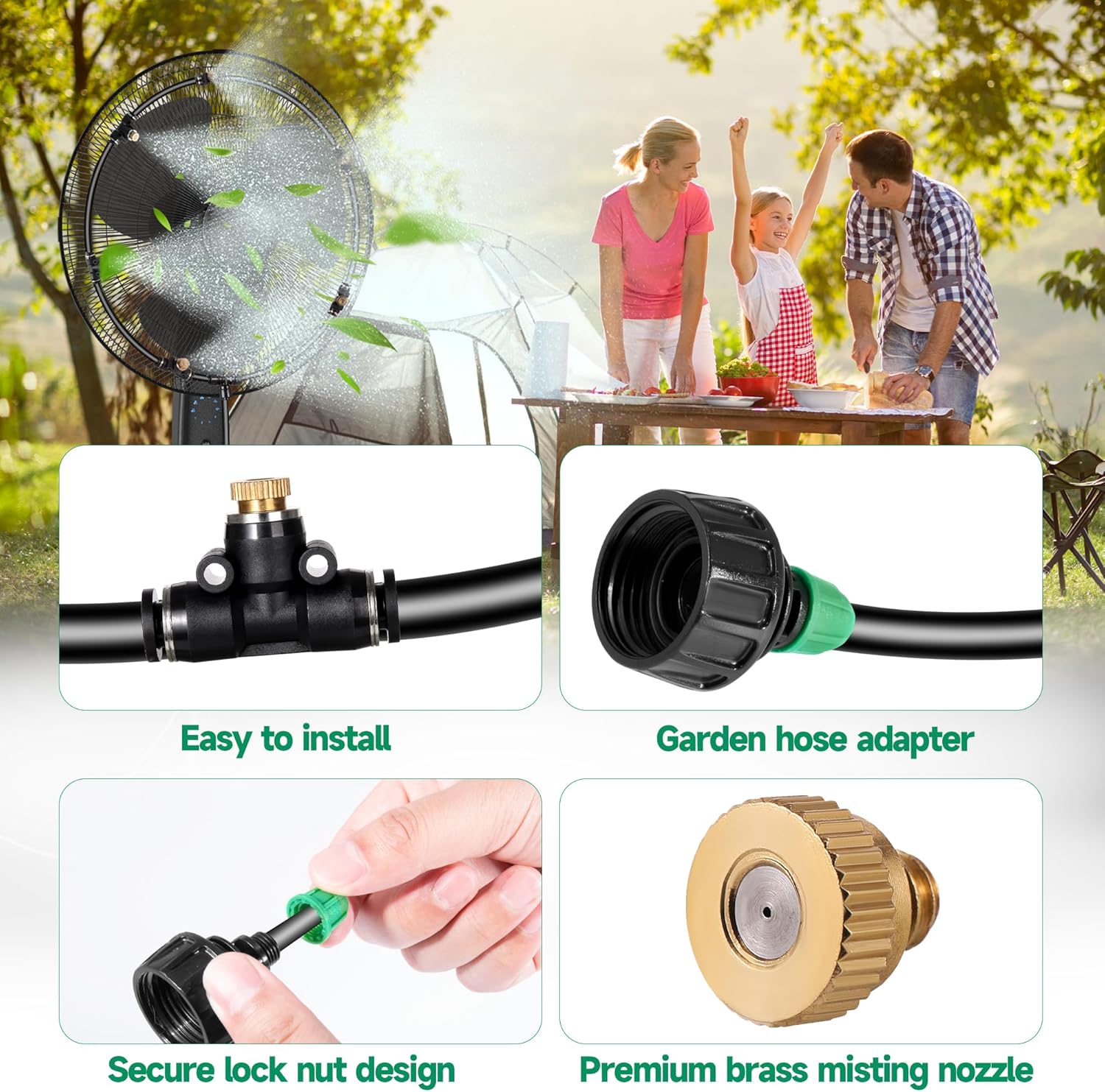 Anti Leak Misting Fans for Outside,Outdoor Misting Fan Kit,19.69FT(6M) with 6 Brass Nozzle + 6m Line + 3/4" Adapter Water Mist Sprayer for Backyard Patio, Perfect for Outdoor Cooling System