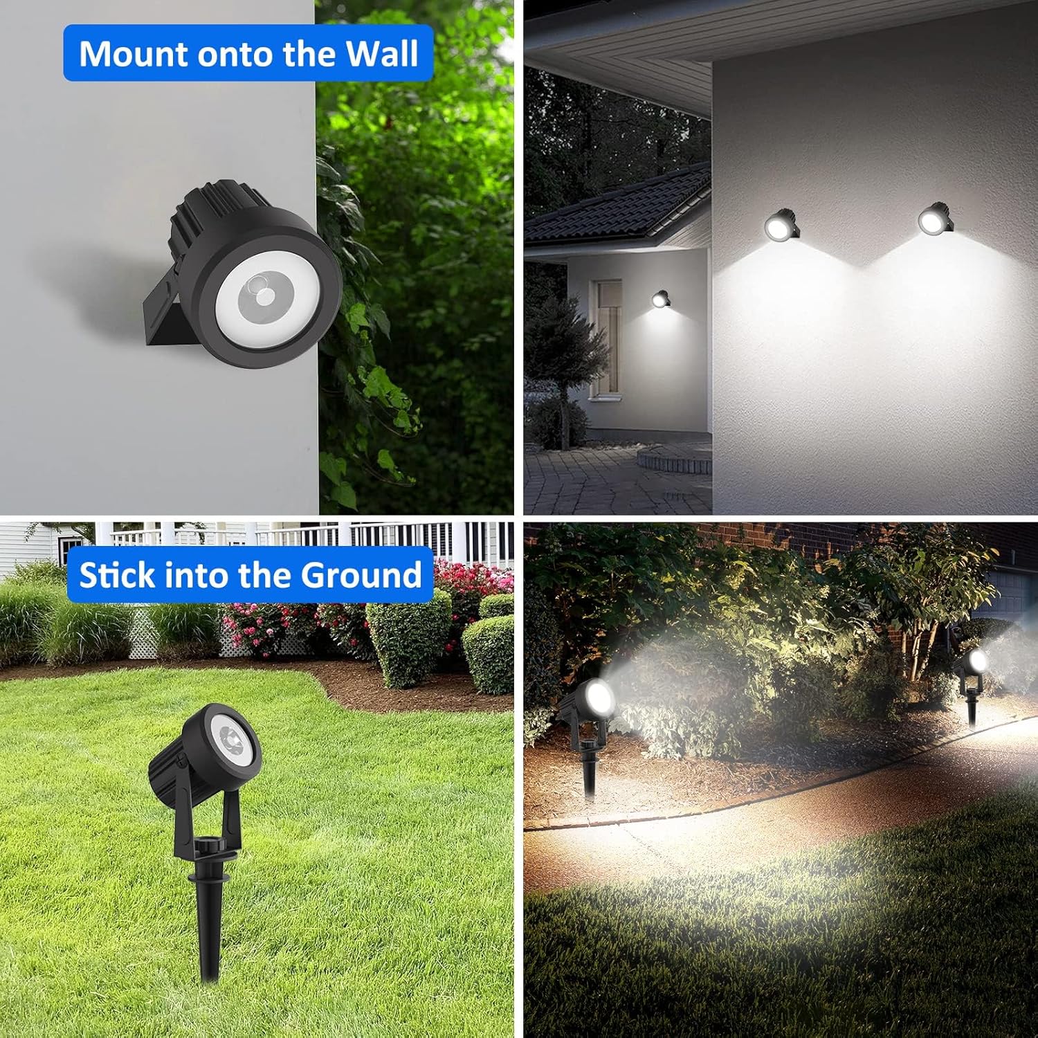 T-SUNUS Halloween Solar Garden Spotlight White Outdoor, 4-in-1 Spot Lights 6000K IP65 Waterproof 9.8ft Cable 5W Separated Panel, Auto On/Off Spotlights for Christmas Tree Yard Driveway Pathway Pond